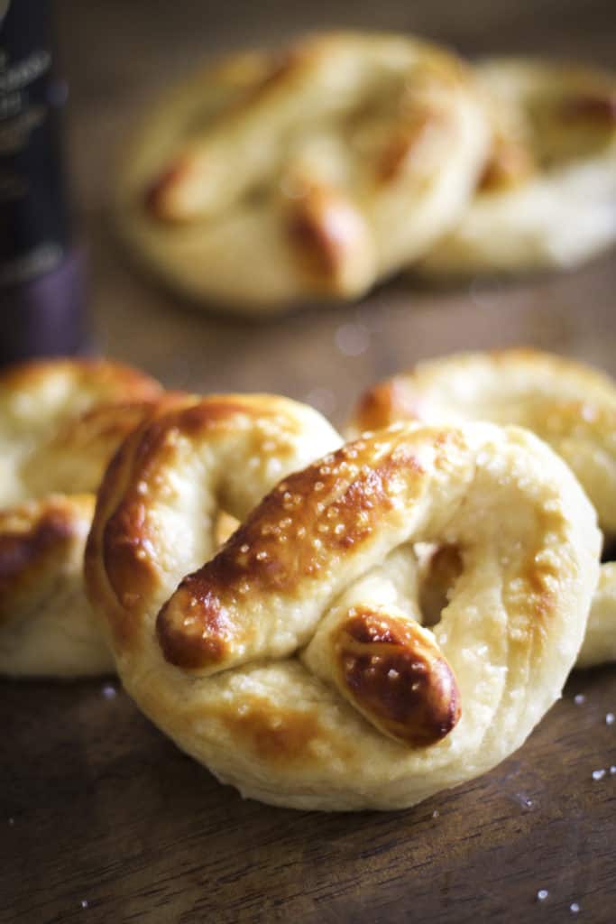 Warm soft pretzels topped with melted butter and sea salt. There's nothing better!