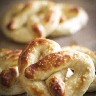 Warm soft pretzels topped with melted butter and sea salt. There's nothing better!