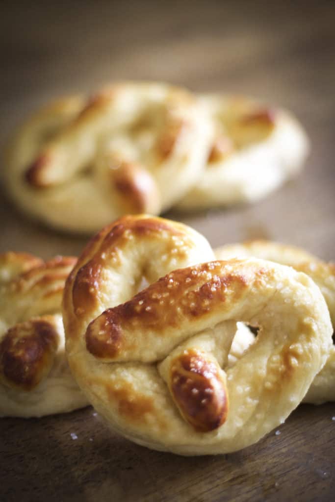 Warm soft pretzels topped with melted butter and sea salt. There's nothing better!