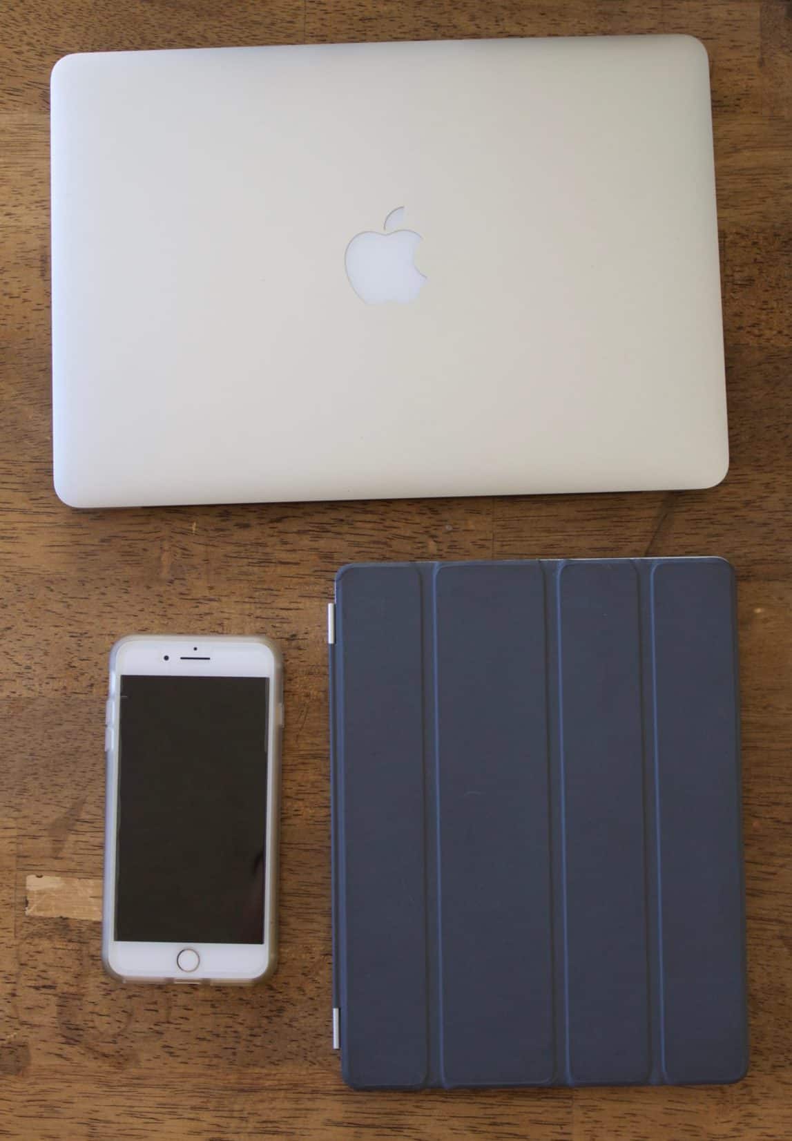 Laptop, phone and ipad.