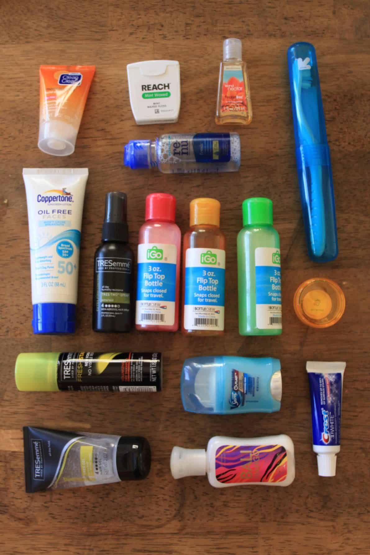 Toiletries to travel the world with a backpack.