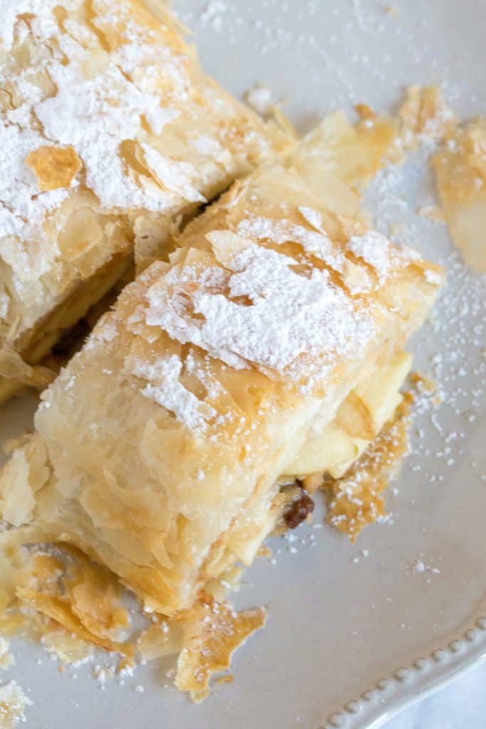 Close up shot of apple strudel.