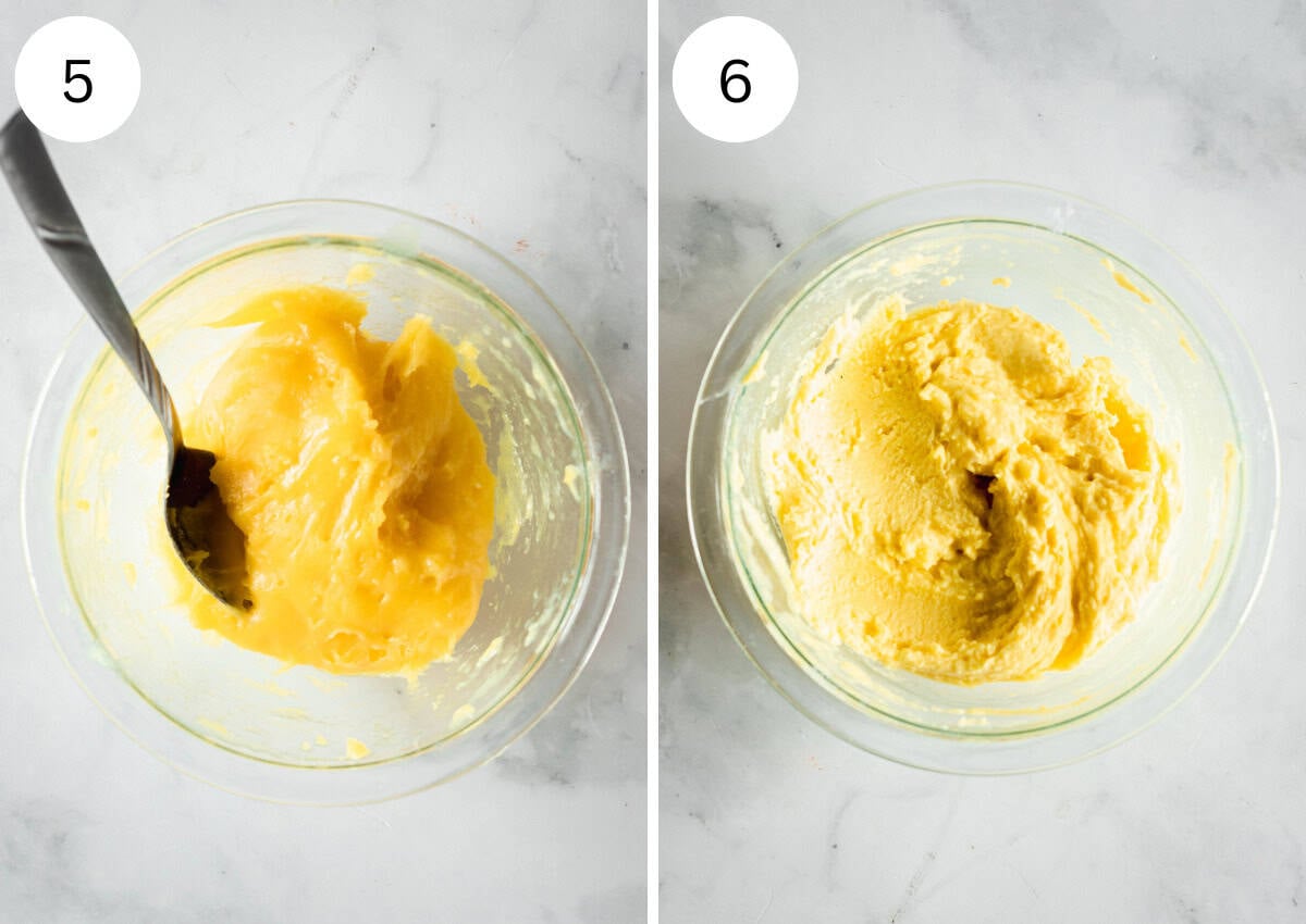 2 image collage that shows the mochi after microwaving.