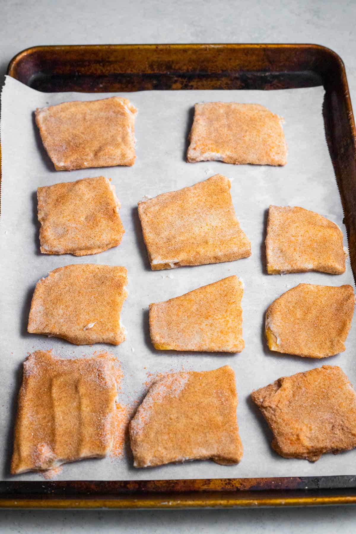 A pan of coated churro toffee.