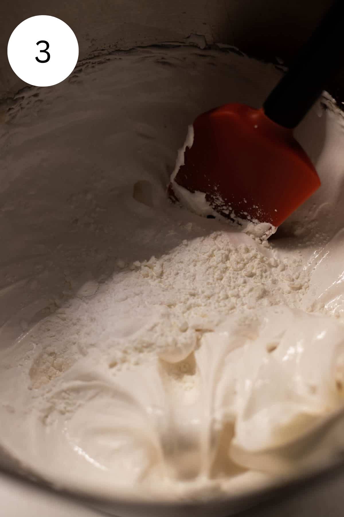 Meringue batter in a mixing bowl.