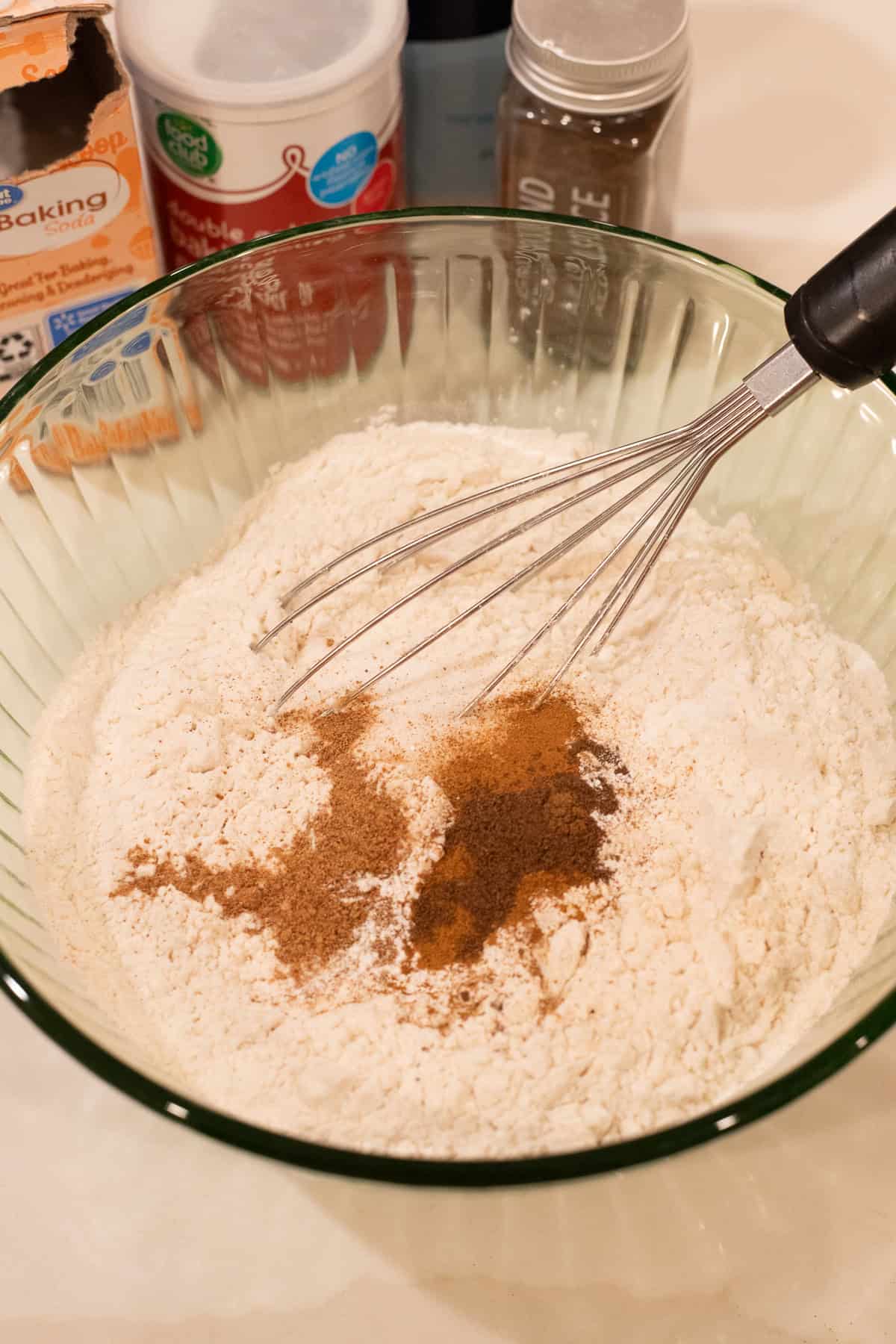 Dry ingredients in a mixing bowl.