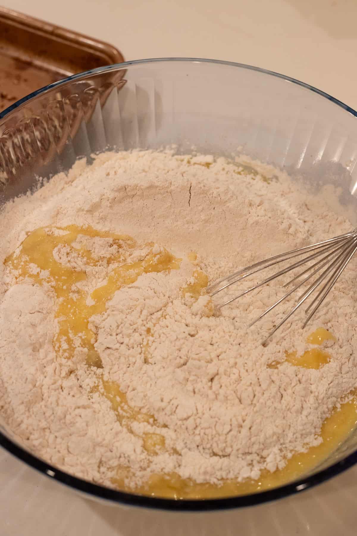 Hummingbird cake batter in a mixing bowl.